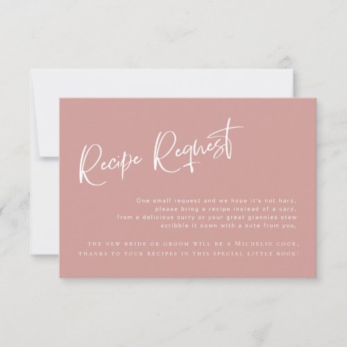 Dusty Pink Rose Bridal Shower Recipe Request Card