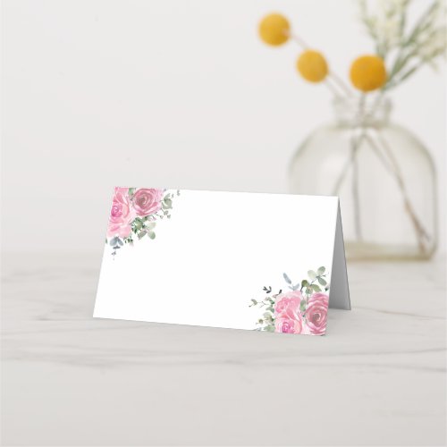 Dusty Pink Rose Eucalyptus Botanical Floral Place Card