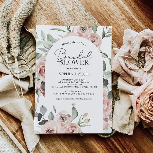 Dusty Pink Rose Eucalyptus Bridal Shower Invitation