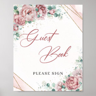 Dusty pink rose eucalyptus gold Guest Book Sign