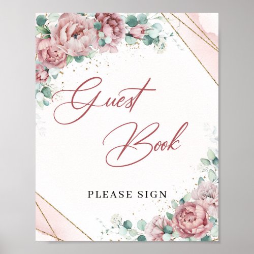 Dusty pink rose eucalyptus gold Guest Book Sign