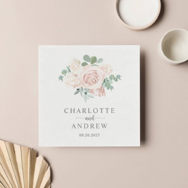 Dusty Pink Rose Eucalyptus Greenery Wedding Napkins (Creator Uploaded)