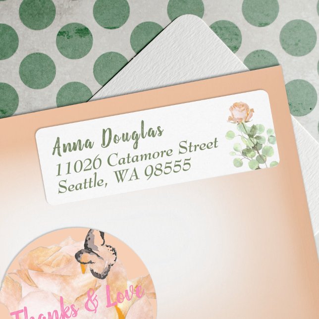 Dusty Pink Rose Eucalyptus Return Address Label (dusty peach roses botanical return address label personalized stationary grad graduate floral pink)