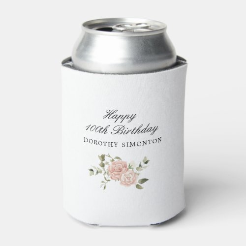 Dusty Pink Rose Floral 100th Birthday  Can Cooler