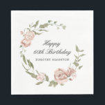 Dusty Pink Rose Floral 60th Birthday  Napkins<br><div class="desc">Add a special touch to your table decor with this perfect elegant design for a 60th birthday party napkin. Happy Birthday is written in a formal script. The birthday celebrant's name is below in a traditional font. An open and airy modern pink rose wreath surrounds the text. Simple elegance for...</div>