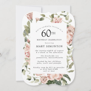 Dusty Pink Rose Floral 60th Birthday Party Invitation