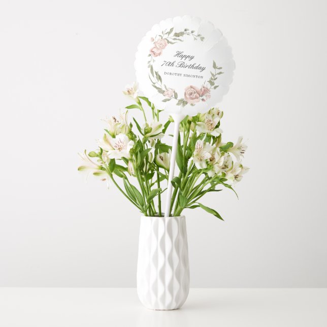 Dusty Pink Rose Floral 70th Birthday  Balloon (Vase)