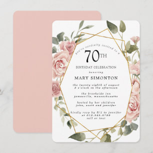 Dusty Pink Rose Floral 70th Birthday Party Invitation