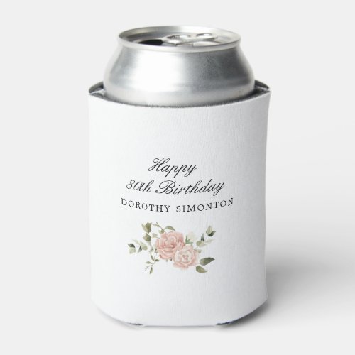 Dusty Pink Rose Floral 80th Birthday  Can Cooler