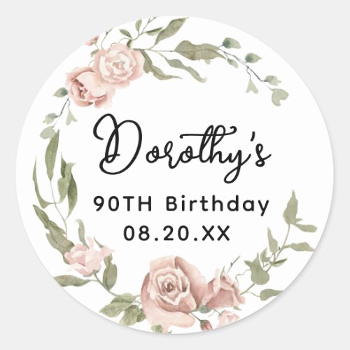 Dusty Pink Rose Floral 90th Birthday Envelope Seal