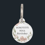 Dusty Pink Rose Floral 90th Birthday Pet ID Tag<br><div class="desc">Soft dusty pink roses create a beautiful rustic floral wreath. The woman's name and 90th birthday follow. This item is part of the Dusty Pink Rose collection. It contains many DIY templates that let you quickly create invitations and party supplies.</div>