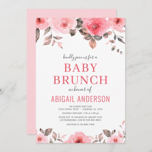 Dusty Pink Rose Floral Baby Brunch Shower  Invitation