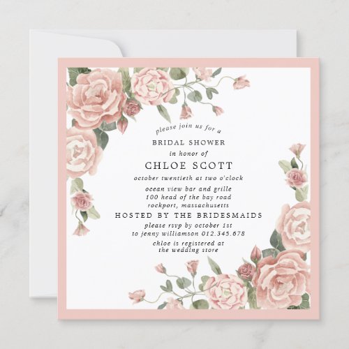 Dusty Pink Rose Floral Botanical Bridal Shower Invitation