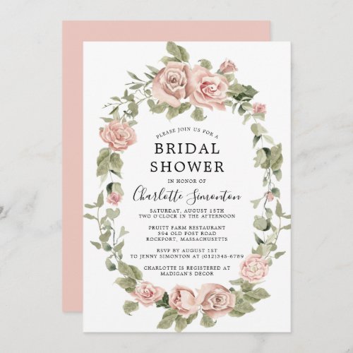 Dusty Pink Rose Floral Bridal Shower Invitation