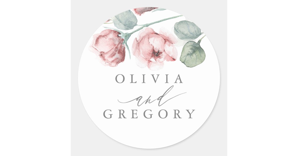Dusty Pink Rose Floral Elegant Wedding Classic Round Sticker | Zazzle