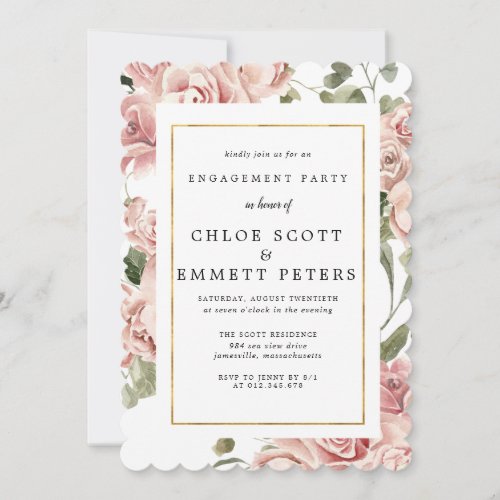 Dusty Pink Rose Floral Gold Engagement Party Invitation