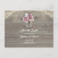 Dusty Pink Rose Floral Mason Jar Save the Date