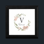 Dusty Pink Rose Floral Monogram Name Gift Box<br><div class="desc">Dusty pink roses tucked into green foliage create a beautifully floral wreath.  Your monogram and name follow. Perfect for personal use or gift giving for bridesmaid gifts,  mother's day,  graduation or birthday.</div>