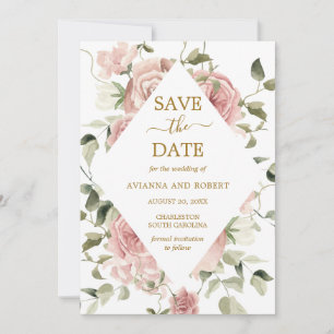 Dusty Pink Rose Floral Photo Save The Date