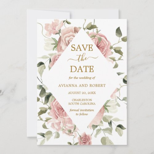 Dusty Pink Rose Floral Photo  Save The Date