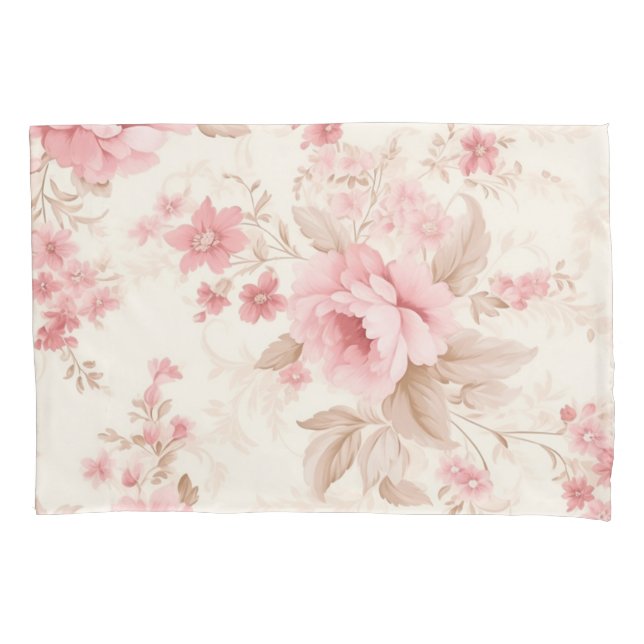 Dusty Pink Rose Floral  Pillow Case (Front)