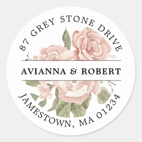 Dusty Pink Rose Floral Return Address Classic Round Sticker