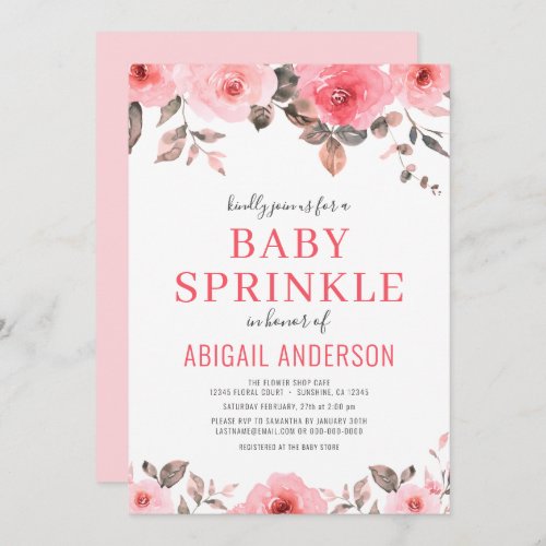 Dusty Pink Rose Floral Watercolor Baby Shower Invitation