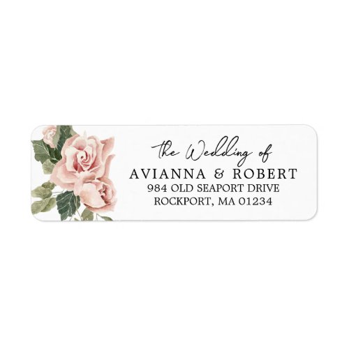 Dusty Pink Rose Floral Wedding Return Address Labe Label