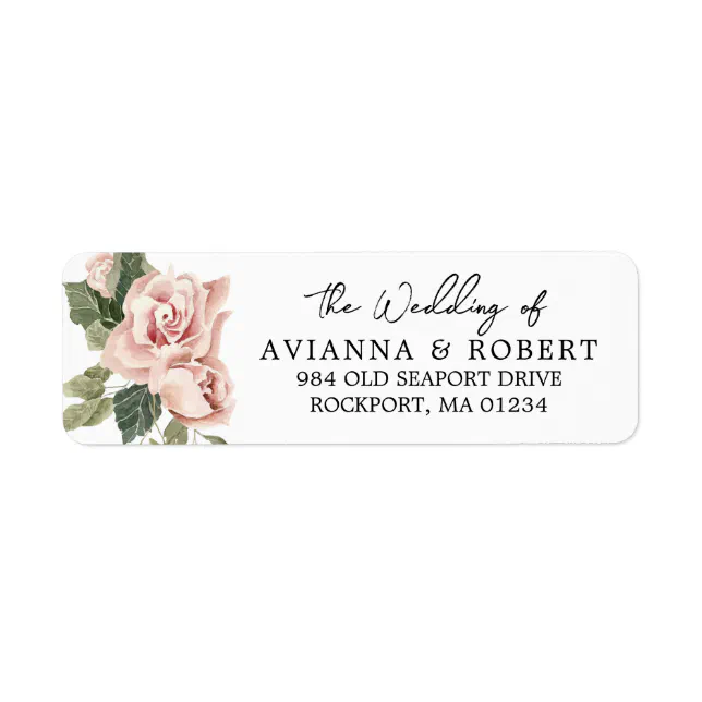 Dusty Pink Rose Floral Wedding Return Address Labe Label | Zazzle