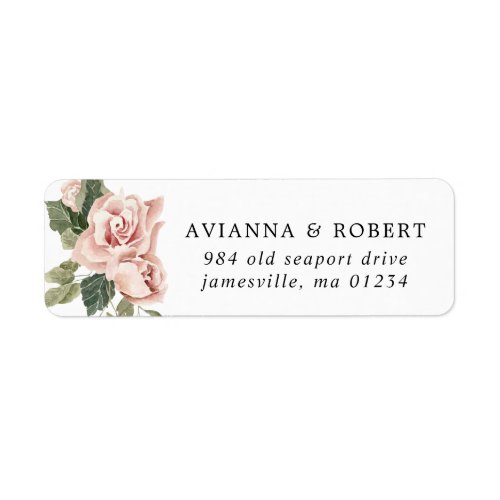 Dusty Pink Rose Floral Wedding Return Address Label