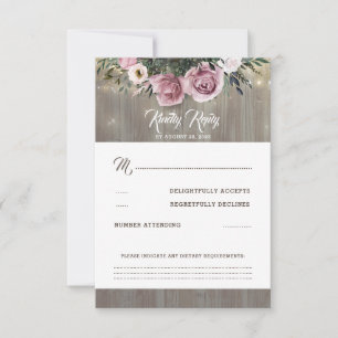 Dusty Pink Rose Floral Wedding RSVP Card