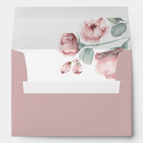 Dusty Pink Rose Flowers Elegant Romantic Envelope