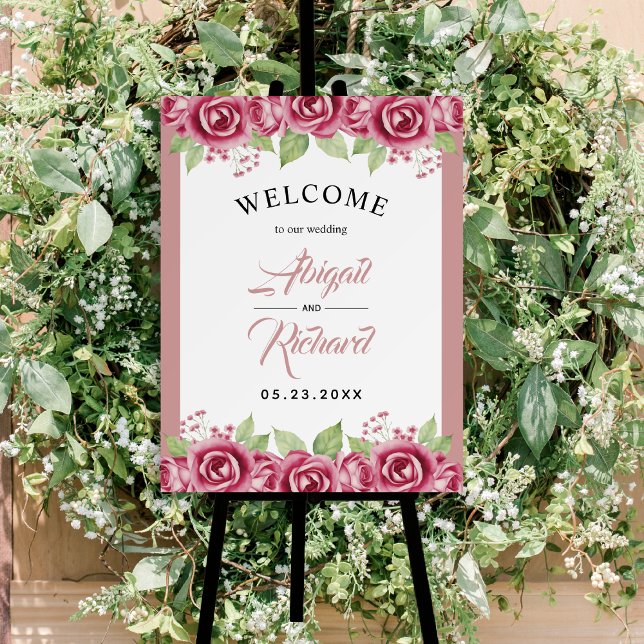 Dusty pink rose flowers WELCOME wedding sign (Creator Uploaded)