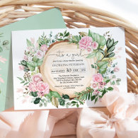 Dusty Pink Rose Garden Botanical Girl Baby Shower  Invitation