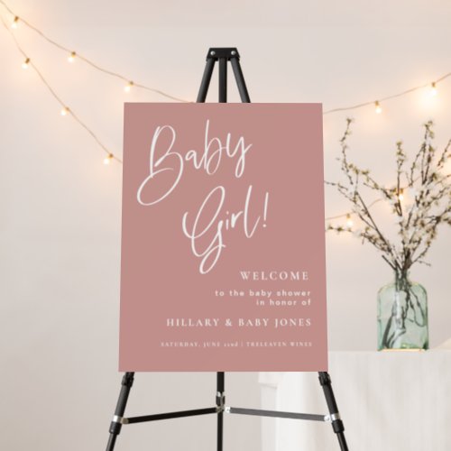 Dusty Pink Rose Girl Baby Shower Welcome Sign