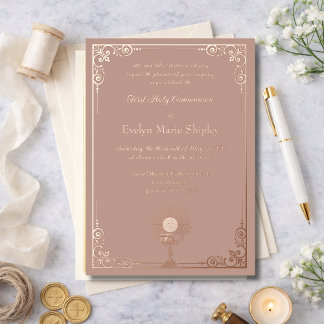 Dusty Pink Rose Gold Chalice Communion Foil Invitation