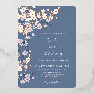 Dusty Pink Rose Gold Cherry Blossom Wedding Foil Invitation
