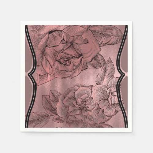 Dusty Pink Rose Gold Elegant Glam Floral Chic Napkins