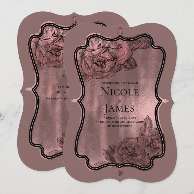 Dusty Pink Rose Gold Elegant Glam Floral Wedding Invitation (Front/Back)