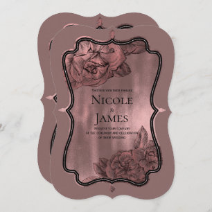 Dusty Pink Rose Gold Elegant Glam Floral Wedding Invitation