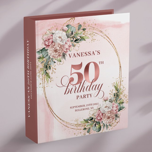 Dusty Pink Rose Gold Floral 50th Birthday Keepsake 3 Ring Binder (Dusty Pink Rose Gold Floral 50th Birthday Keepsake Album

)