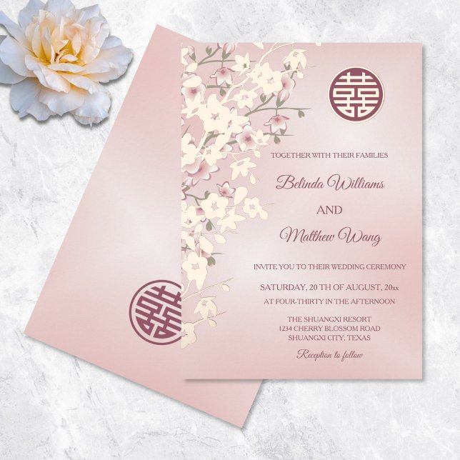 Dusty Pink Rose Gold FOIL Chinese Wedding Invitation (Creator Uploaded)