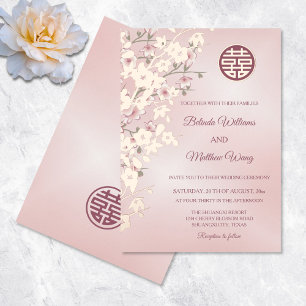Dusty Pink Rose Gold FOIL Chinese Wedding Invitation