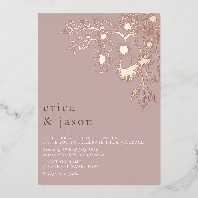 Dusty Pink Rose Gold Foil Wedding Invite (Front)
