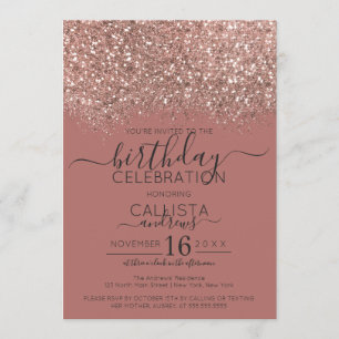 Dusty Pink Rose Gold Glitter Confetti Birthday Invitation