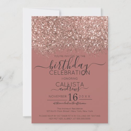 Dusty Pink Rose Gold Glitter Confetti Birthday Invitation