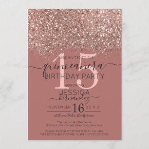 Dusty Pink Rose Gold Glitter Confetti Quinceañera Invitation