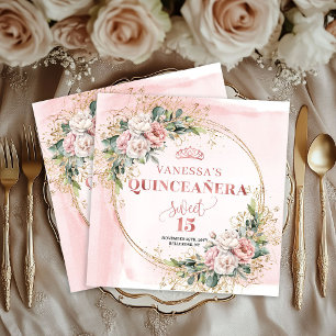 Dusty Pink Rose Gold Quinceañera Party Napkins