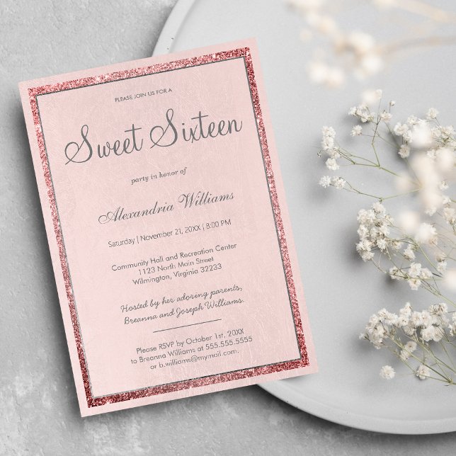 Dusty pink rose gold silver glitter Sweet 16 Invitation (Dusty pink rose gold silver glitter Sweet 16 )