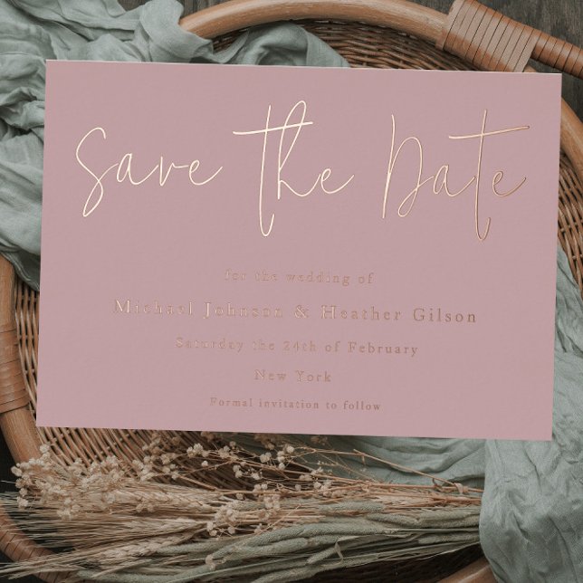 Dusty Pink & Rose Gold Wedding Save the Date Foil Invitation (Creator Uploaded)